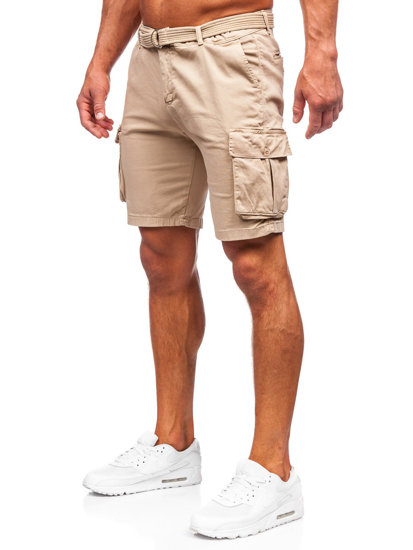 Pantaloncini cargo in tessuto con cintura da uomo cammello Bolf 010