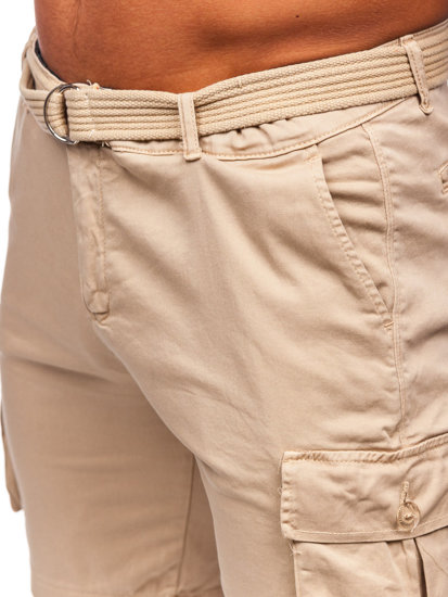 Pantaloncini cargo in tessuto con cintura da uomo cammello Bolf 010