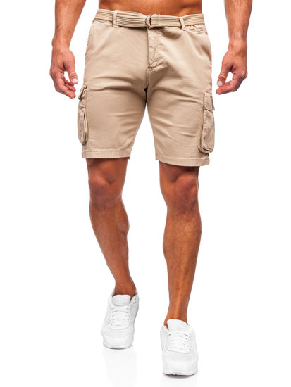 Pantaloncini cargo in tessuto con cintura da uomo cammello Bolf 010