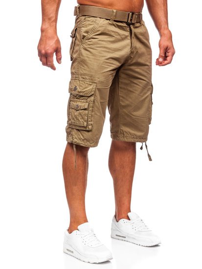 Pantaloncini cargo in tessuto con cintura da uomo cammello Bolf 77885