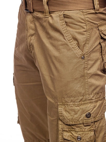 Pantaloncini cargo in tessuto con cintura da uomo cammello Bolf 77885