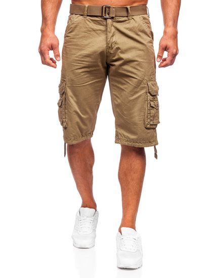 Pantaloncini cargo in tessuto con cintura da uomo cammello Bolf 77885