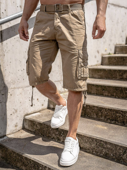 Pantaloncini cargo in tessuto con cintura da uomo cammello Bolf 77885A