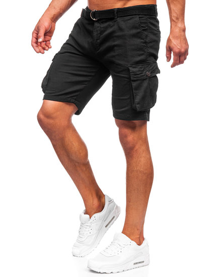 Pantaloncini cargo in tessuto con cintura da uomo neri Bolf 010