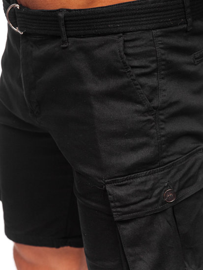 Pantaloncini cargo in tessuto con cintura da uomo neri Bolf 010