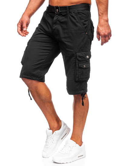 Pantaloncini cargo in tessuto con cintura da uomo neri Bolf 77885