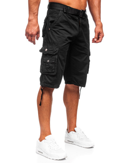 Pantaloncini cargo in tessuto con cintura da uomo neri Bolf 77885