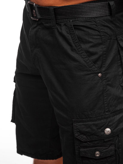 Pantaloncini cargo in tessuto con cintura da uomo neri Bolf 77885