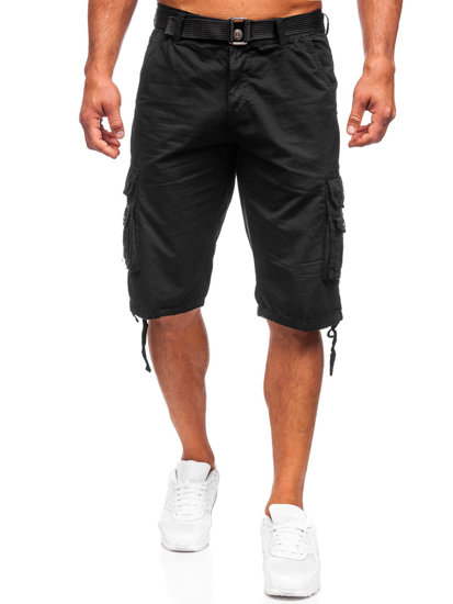 Pantaloncini cargo in tessuto con cintura da uomo neri Bolf 77885