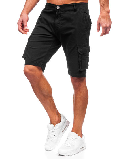 Pantaloncini cargo in tessuto da uomo neri Bolf J707