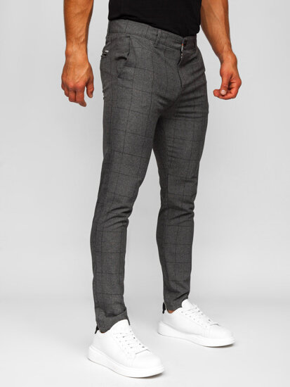 Pantaloncini chino in tessuto a quadri da uomo grigio scuri Bolf 0032