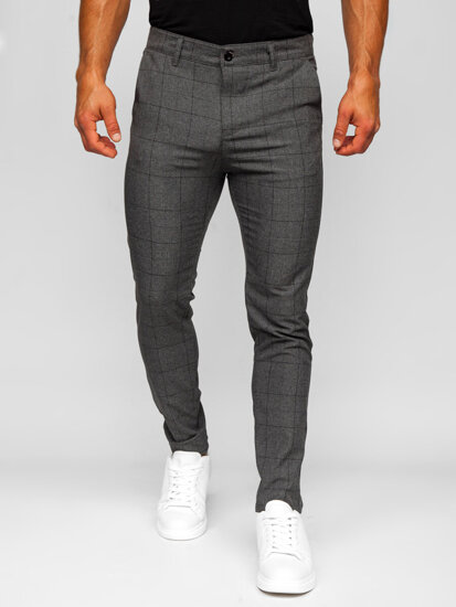 Pantaloncini chino in tessuto a quadri da uomo grigio scuri Bolf 0032