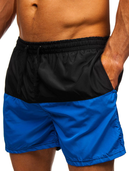 Pantaloncini corti da bagno da uomo nero-azzurri Bolf HM060