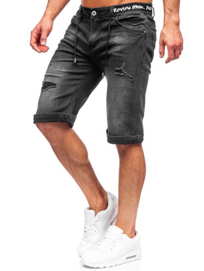 Pantaloncini corti in jeans da uomo neri Bolf K15002-2