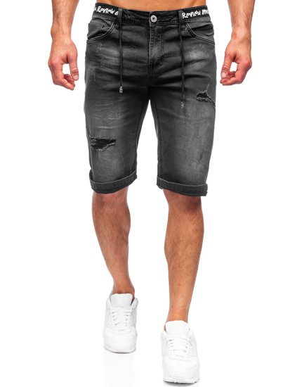 Pantaloncini corti in jeans da uomo neri Bolf K15002-2