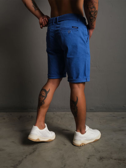 Pantaloncini corti in tessuto con cintura da uomo azzurri Bolf 0010