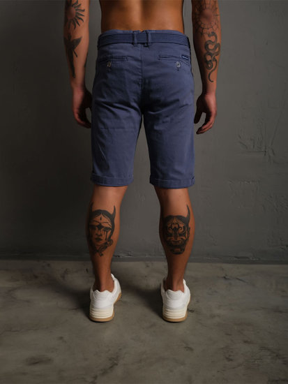 Pantaloncini corti in tessuto con cintura da uomo blu Bolf 0010