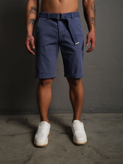 Pantaloncini corti in tessuto con cintura da uomo blu Bolf 0010