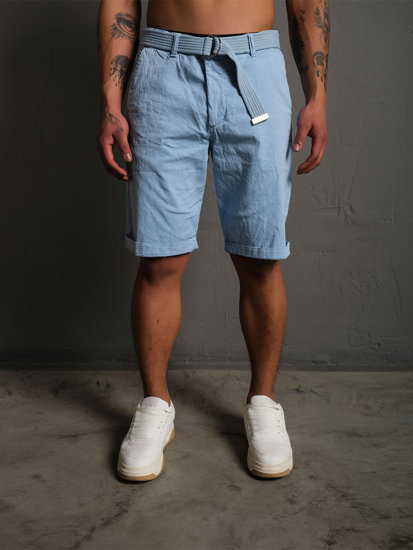 Pantaloncini corti in tessuto con cintura da uomo celesti Bolf 0010