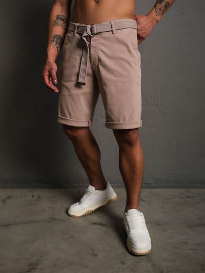 Pantaloncini corti in tessuto con cintura da uomo marrone chiari Bolf 0010