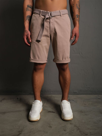 Pantaloncini corti in tessuto con cintura da uomo marrone chiari Bolf 0010