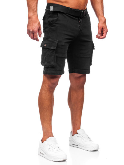 Pantaloncini corti tipo cargo con cintura da uomo neri Bolf MP0109NA