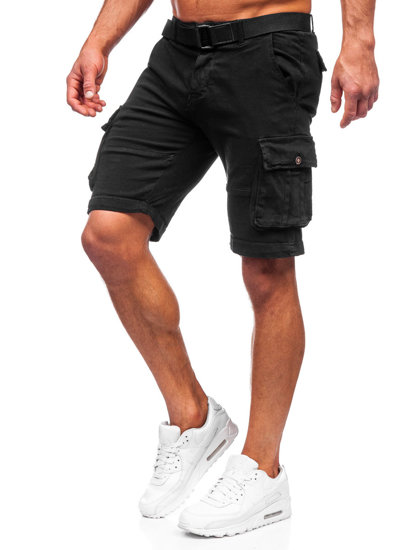 Pantaloncini corti tipo cargo con cintura da uomo neri Bolf MP0109NA