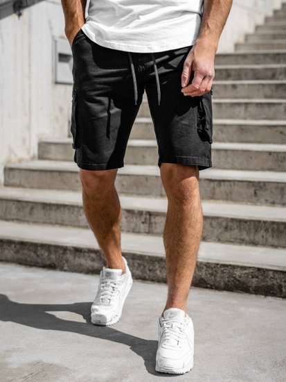 Pantaloncini corti tipo cargo da uomo nero Bolf 5011