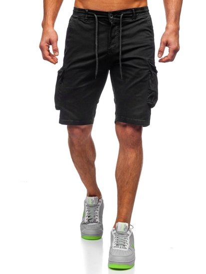 Pantaloncini corti tipo cargo da uomo nero Bolf 5011