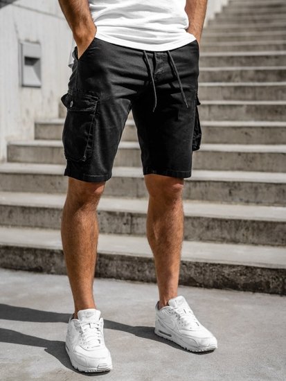 Pantaloncini corti tipo cargo da uomo nero Bolf 5011