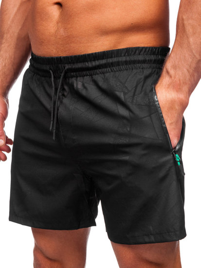 Pantaloncini da bagno da uomo nero-verdi Bolf 7713