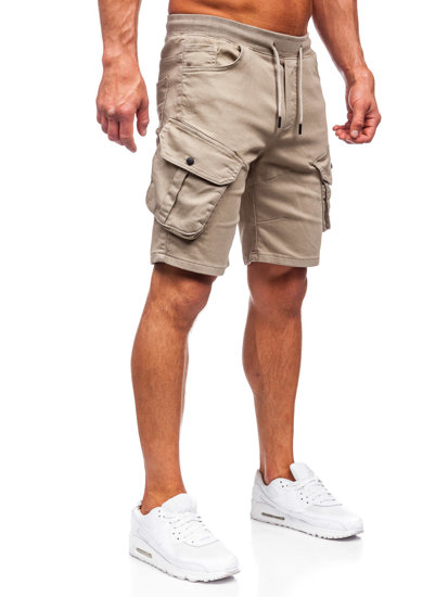 Pantaloncini in tessuto cargo da uomo beige chiaro Bolf 384K