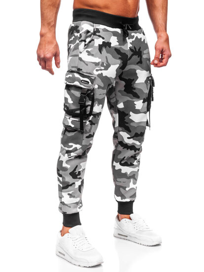 Pantaloni cargo da tuta jogger con motivo mimetico da uomo grigio Bolf HSS125