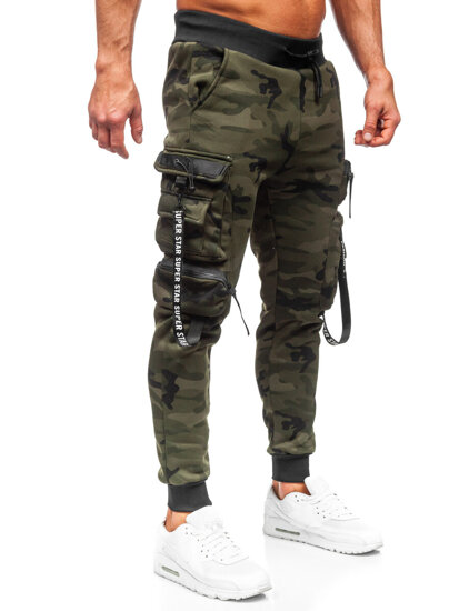 Pantaloni cargo da tuta jogger con motivo mimetico da uomo verde Bolf HSS107