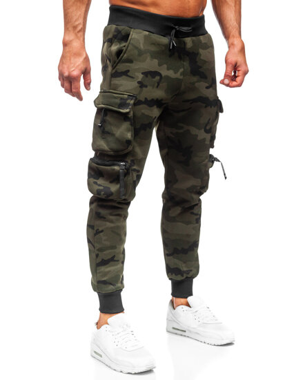 Pantaloni cargo da tuta jogger con motivo mimetico da uomo verde Bolf HSS123