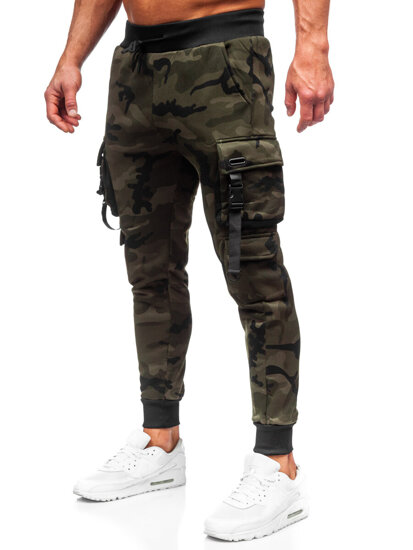 Pantaloni cargo da tuta jogger con motivo mimetico da uomo verde Bolf HSS125