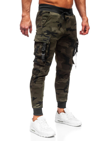 Pantaloni cargo da tuta jogger con motivo mimetico da uomo verde Bolf HSS125