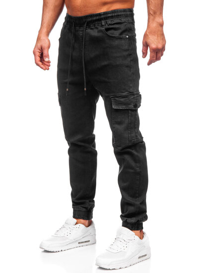 Pantaloni cargo di jeans jogger da uomo nero Bolf 8129