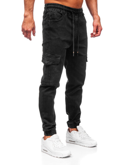 Pantaloni cargo di jeans jogger da uomo nero Bolf 8129