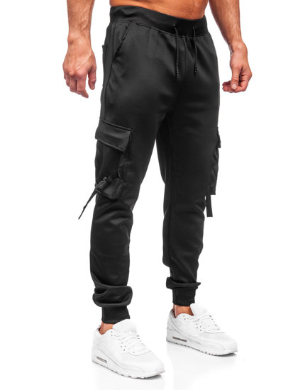 Pantaloni cargo di tuta tipo jogger da uomo neri Bolf 8K1118