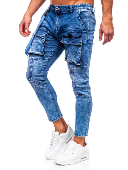 Pantaloni cargo in jeans da uomo blu Bolf TF145