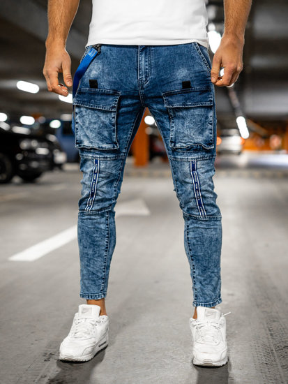 Pantaloni cargo in jeans da uomo blu Bolf TF145