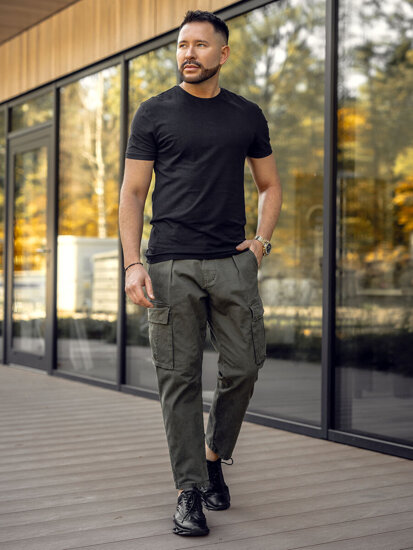 Pantaloni cargo in tessuto da uomo khaki Bolf 77323