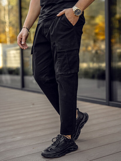 Pantaloni cargo in tessuto da uomo nero Bolf 77323