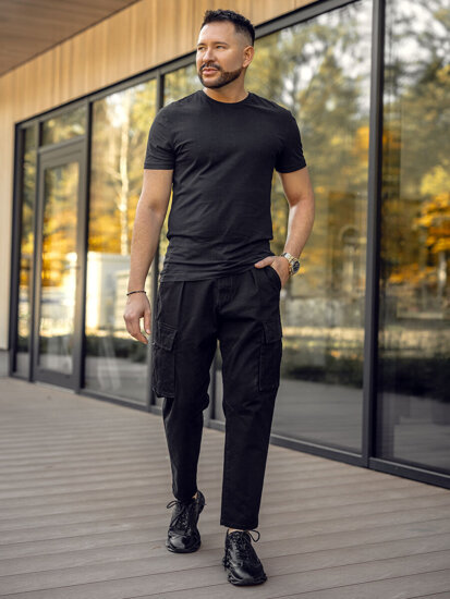 Pantaloni cargo in tessuto da uomo nero Bolf 77323