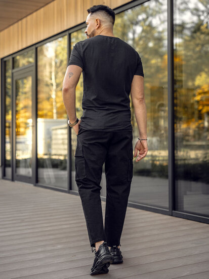 Pantaloni cargo in tessuto da uomo nero Bolf 77323