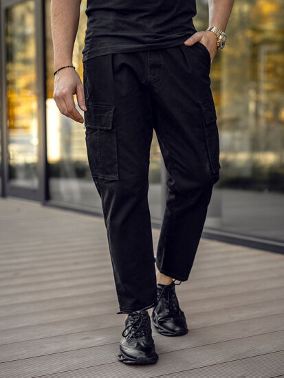 Pantaloni cargo in tessuto da uomo nero Bolf 77323