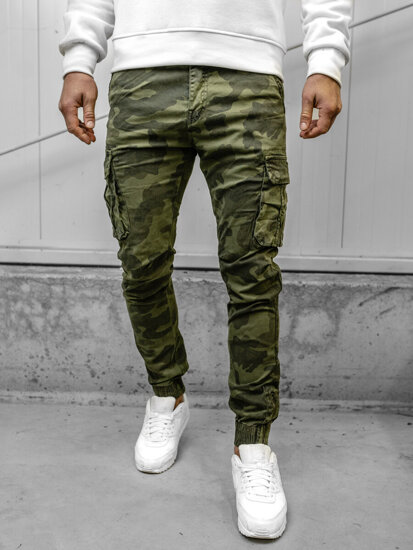 Pantaloni cargo in tessuto jogger in mimetico da uomo khaki Bolf 2232A