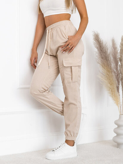 Pantaloni cargo jogger a righe da donna beige Bolf W7861