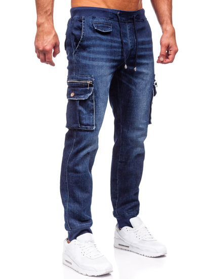 Pantaloni cargo jogger in jeans da uomo blu Bolf MP0108BS